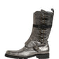 Metallic Leather Buckle Combat Boots Shoes