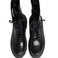 Black Leather Trek Sole Combat Boots Shoes