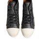 Black White Canvas Logo Mid Top Sneakers Shoes
