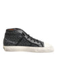 Black White Canvas Logo Mid Top Sneakers Shoes