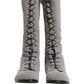Gray Shearling Lace Up Knee High Boots Shoes