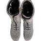 Gray Shearling Lace Up Knee High Boots Shoes