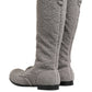 Gray Shearling Lace Up Knee High Boots Shoes