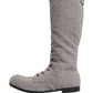 Gray Shearling Lace Up Knee High Boots Shoes