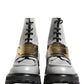 Gray Leather Logo Plaque Ankle Boots Shoes