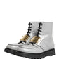 Gray Leather Logo Plaque Ankle Boots Shoes