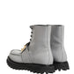 Gray Leather Logo Plaque Ankle Boots Shoes