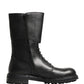 Black Leather Belted Buckle Combat Boots Shoes