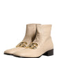 Beige Leather Logo Plaque Ankle Boots Shoes
