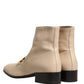 Beige Leather Logo Plaque Ankle Boots Shoes