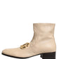 Beige Leather Logo Plaque Ankle Boots Shoes