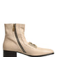 Beige Leather Logo Plaque Ankle Boots Shoes