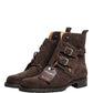 Brown Suede Leather Buckle Ankle Boots Shoes