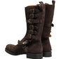 Brown Suede Leather Combat Ankle Boots  Shoes