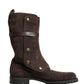 Brown Suede Leather Combat Ankle Boots  Shoes