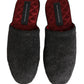 Dark Grey Charcoal Wool Red Slippers Shoes