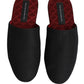 Black Wool Cashmere Red Quilted Slippers Shoes