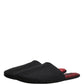 Black Wool Cashmere Red Quilted Slippers Shoes