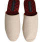 Beige Shetland Wool Red Quilted Slippers Shoes