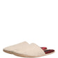 Beige Shetland Wool Red Quilted Slippers Shoes
