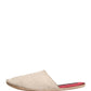 Beige Shetland Wool Red Quilted Slippers Shoes