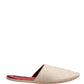 Beige Shetland Wool Red Quilted Slippers Shoes