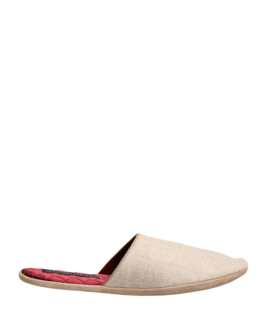 Beige Shetland Wool Red Quilted Slippers Shoes