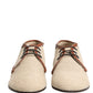 Beige Canvas Lace-Up Men Dress Derby Shoes