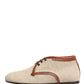 Beige Canvas Lace-Up Men Dress Derby Shoes