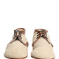 Beige Canvas Leather Trim Dress Derby Shoes
