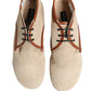 Beige Canvas Leather Trim Dress Derby Shoes