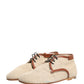 Beige Canvas Leather Trim Dress Derby Shoes