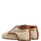Beige Canvas Leather Trim Dress Derby Shoes