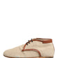 Beige Canvas Leather Trim Dress Derby Shoes