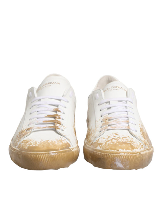 White Leather Paint Effect Low Top Sneakers  Shoes