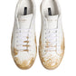 White Leather Paint Effect Low Top Sneakers  Shoes
