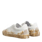 White Leather Paint Effect Low Top Sneakers  Shoes