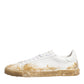 White Leather Paint Effect Low Top Sneakers  Shoes