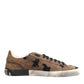 Brown Black Patch Denim Low Top Sneakers Shoes