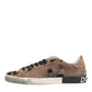 Brown Black Patch Denim Low Top Sneakers Shoes