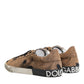 Brown Black Patch Denim Low Top Sneakers Shoes
