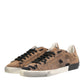 Brown Black Patch Denim Low Top Sneakers Shoes