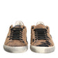 Brown Black Patch Denim Low Top Sneakers Shoes