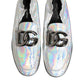 Silver DG Logo Holographic Leather Loafers Shoes