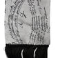 Scarf White Silk Script Logo Print Fringe 150cm x15cm Men