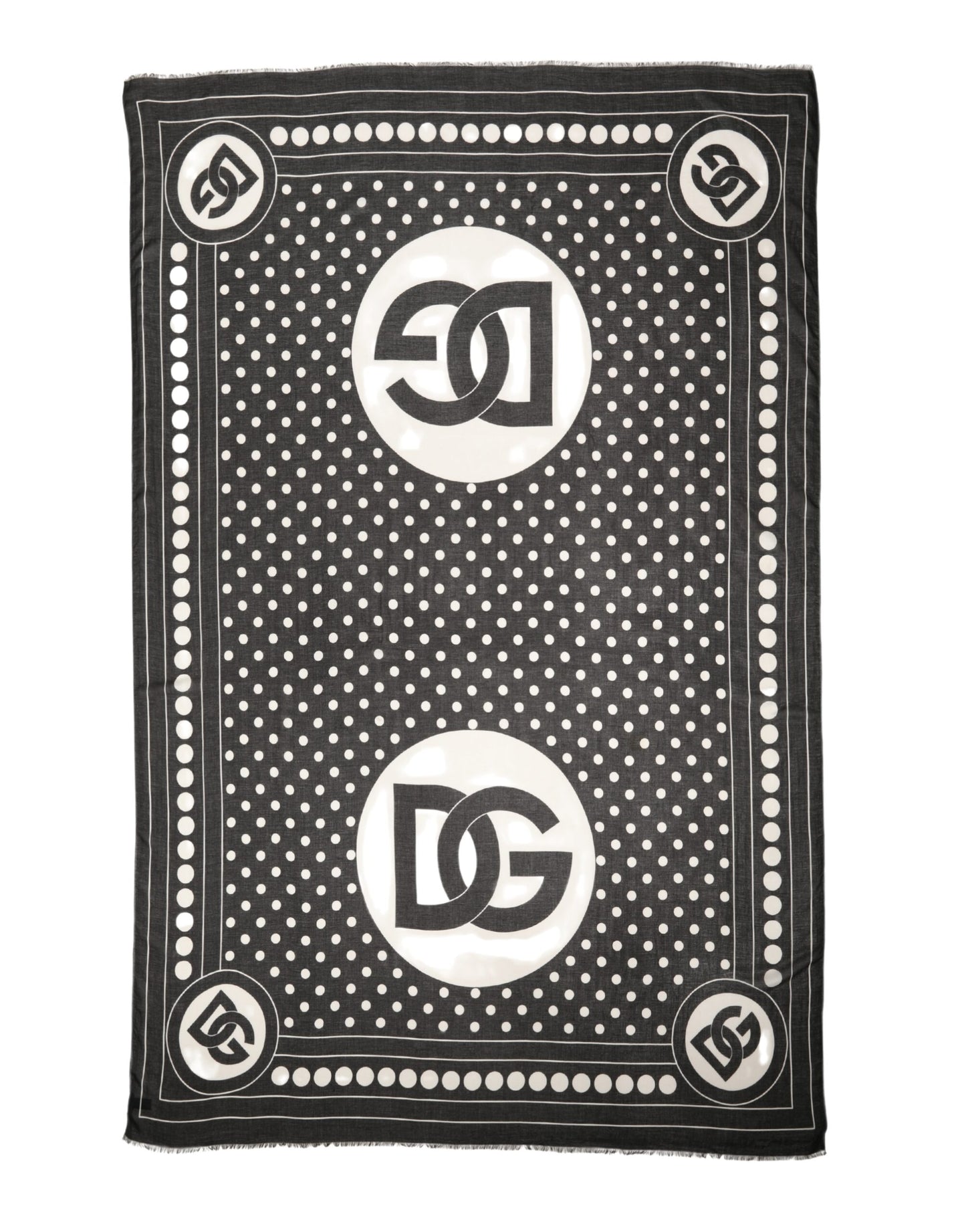 Black White Polka Dot Logo Stole Wrap 188cm x 116cm Scarf