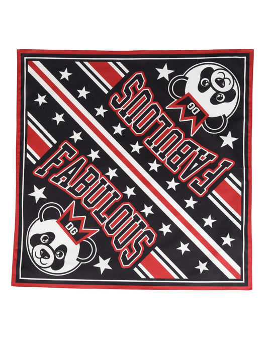 Black Red Panda Cotton Square Foulard 50.5cm x 50cm Scarf