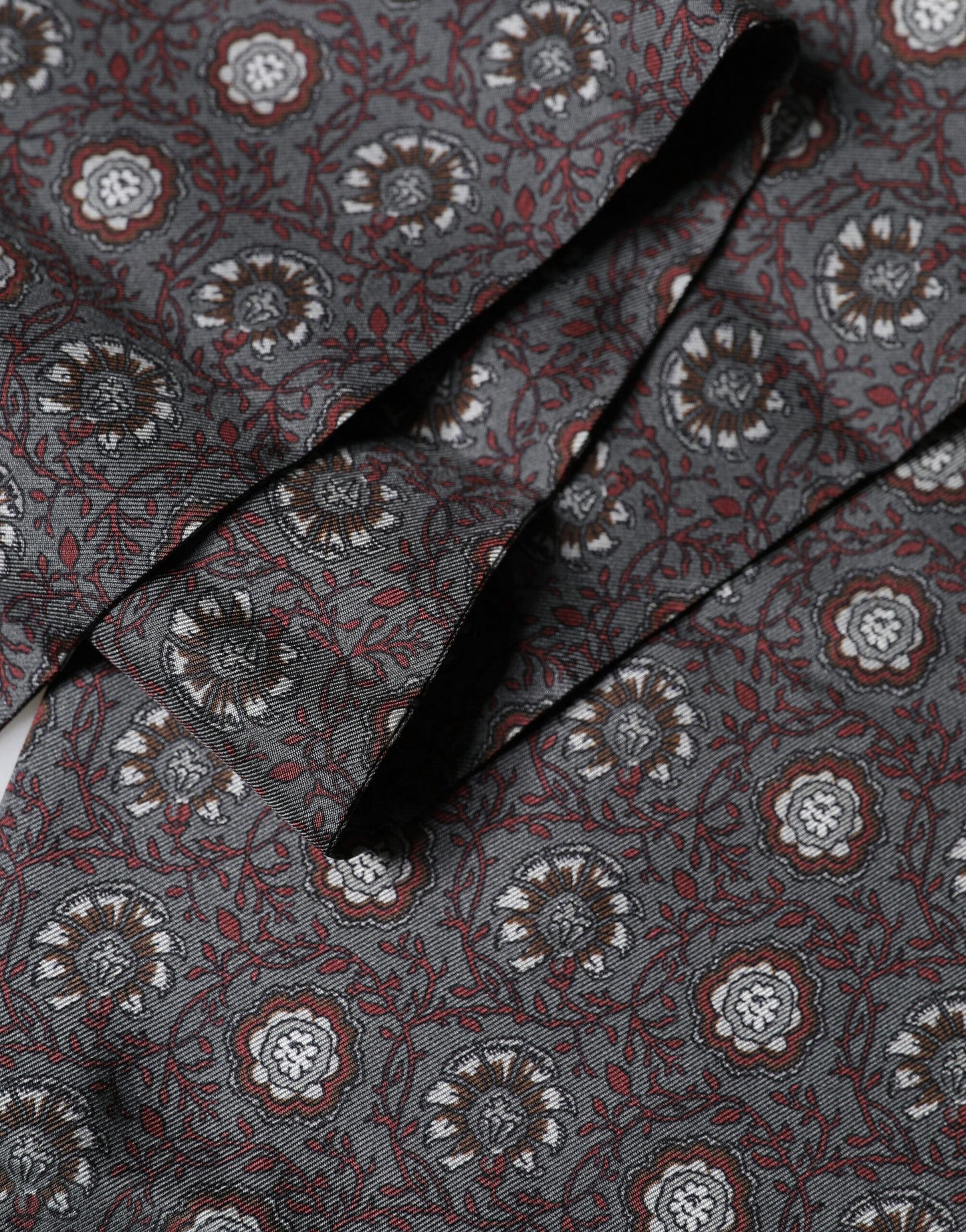 Grey Red Silk Medallion Print Neck Wrap Scarf