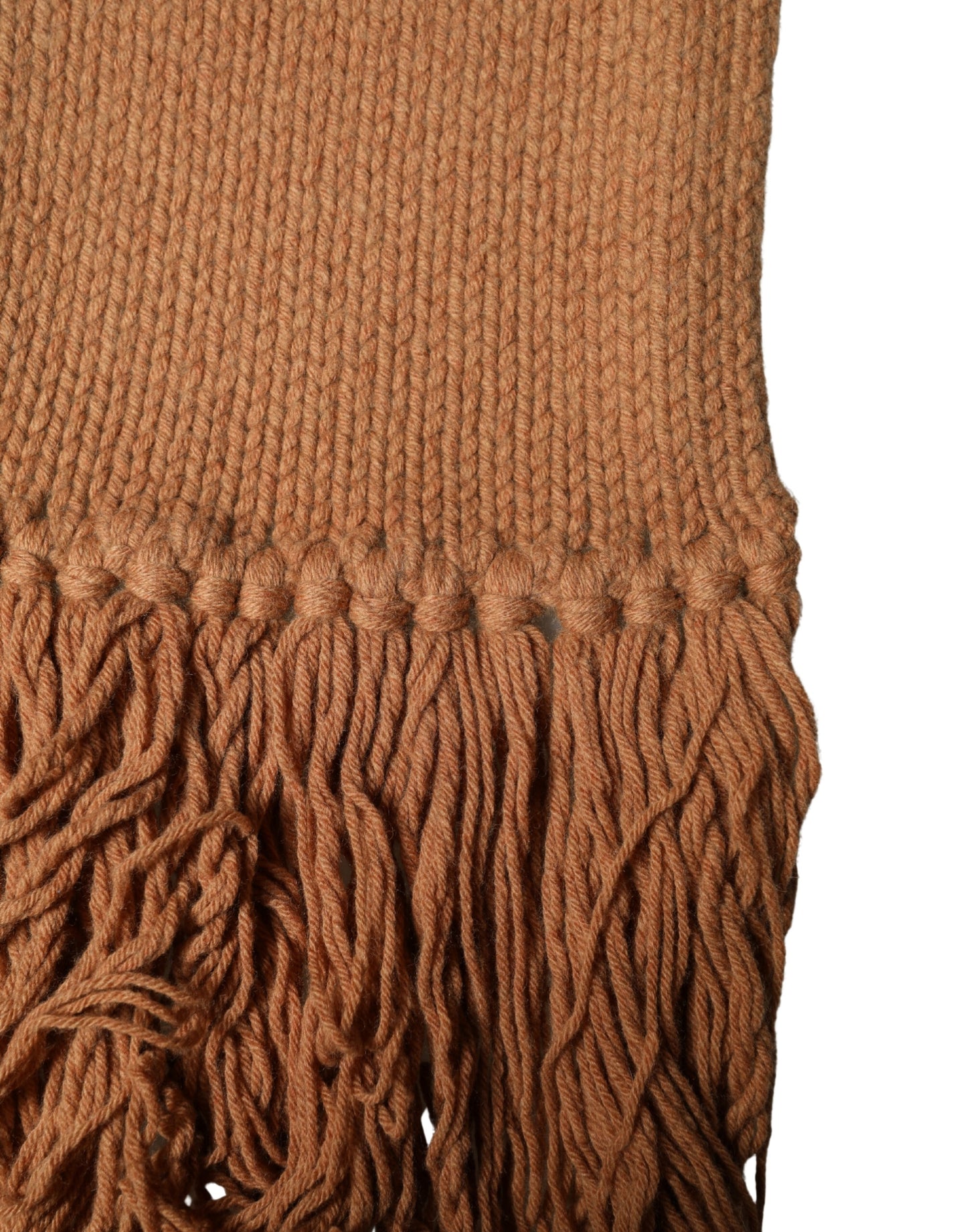 Brown Viscose Knitted Neck Wrap Fringes 266cm x20cm Scarf