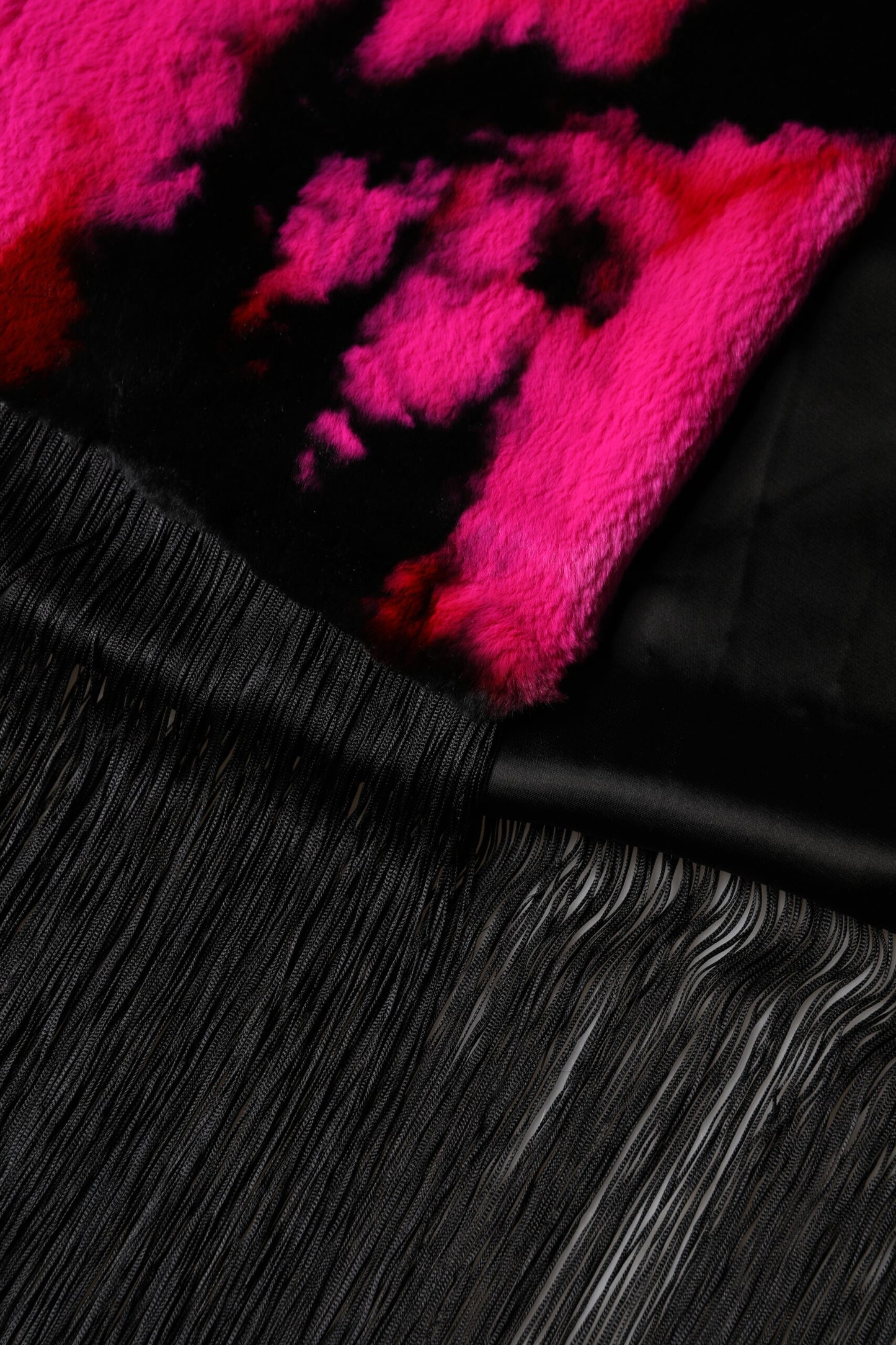 Pink Black Faux Fur Neck Wrap Fringes 200cm x 59cm Scarf